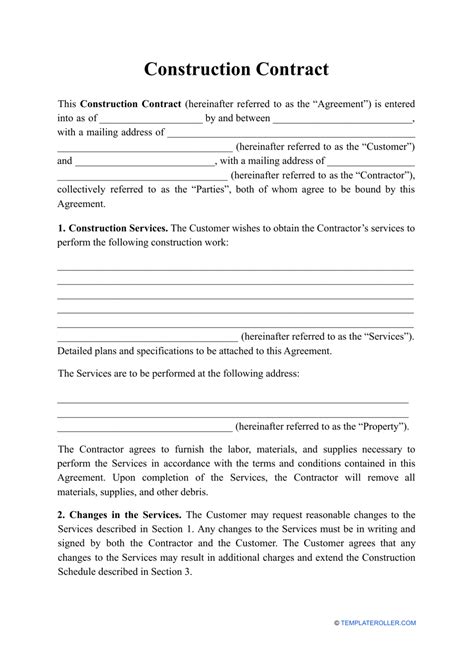 Free Printable Construction Contract Template Printable Templates