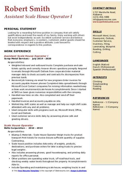 Scale House Operator Resume Samples Qwikresume