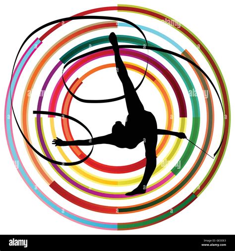 Silhouette Of Gymnast Girl Art Gymnastics With Ribbon Abstract Colorful
