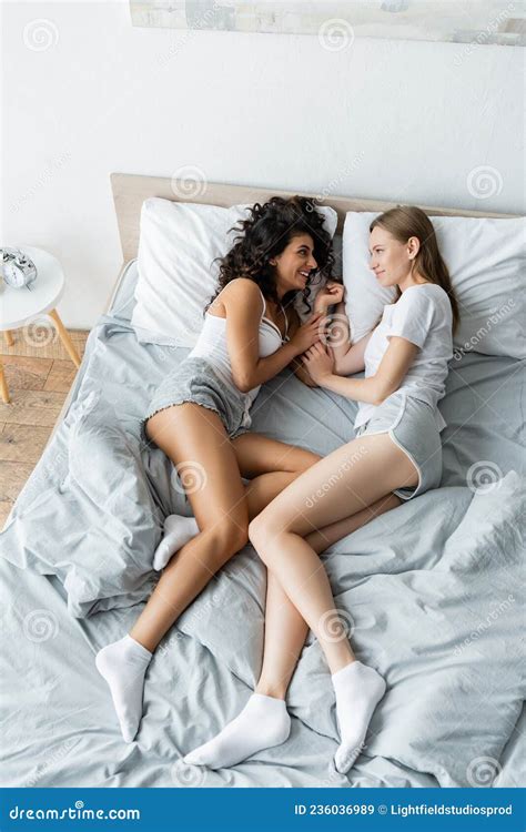 High Angle View Of Joyful Lesbian Stock Image Image Of Emotion Couple