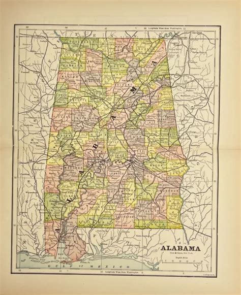 Antique Map Print America Map State Of Alabama Columbian Atlas By