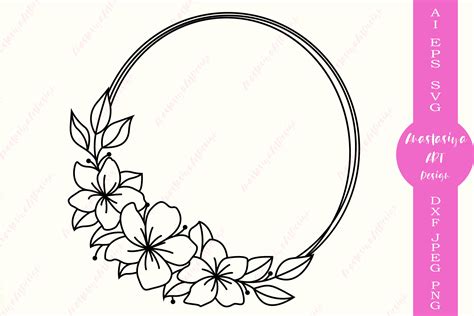 Flower Circle Frame Svg Cut File Wreath Monogram Clipart 557983