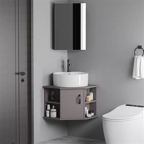 20 Gray Floating Small Corner Bathroom Vanity With Ceramics Single