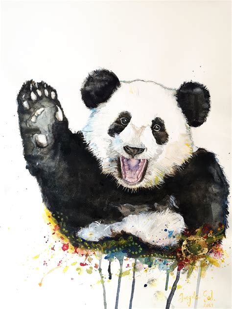Peinture De Panda Originale Art De Panda Aquarelle Portrait Etsy