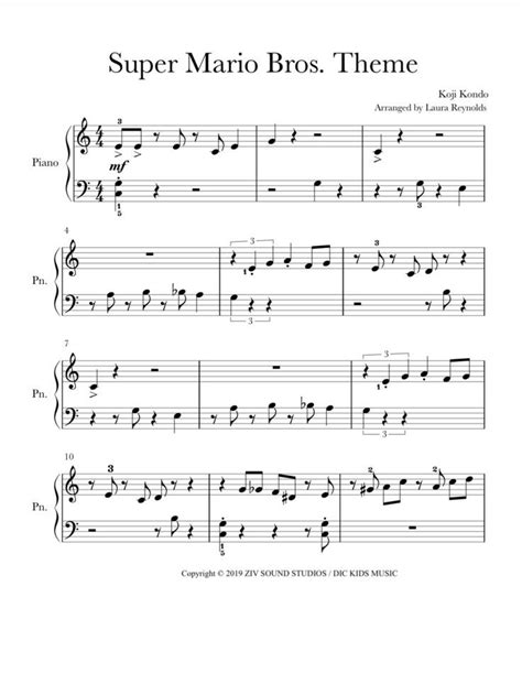 Super Mario Bros Theme Easy Beginner Digital Piano Sheet Music Sheet