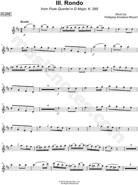 Wolfgang Amadeus Mozart Flute Quartet In D Major K 285 Iii Rondo