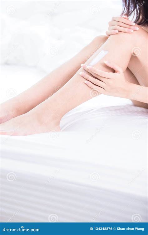 Woman Applying Cream Onto Leg Stock Photo Image Of Chinese Product
