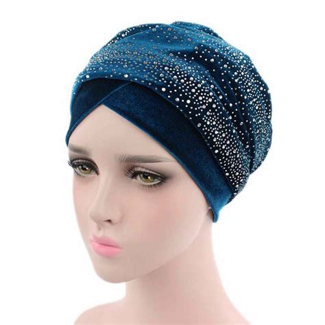 Turban Headband Diamante Studded Extra Long Velvet Turban Head Wraps