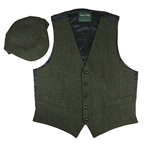 Mucros Irish Tweed Vest And Trinity Cap Green Tweed Vest Xxl Cap
