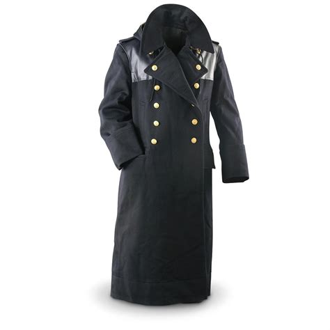 New German Military Issue U Boat Commander Wool Trench Coat Black