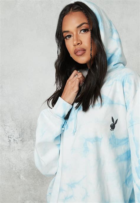 Tie Dye Oversized Hoodie Dress In Blue Playboy X Missguided