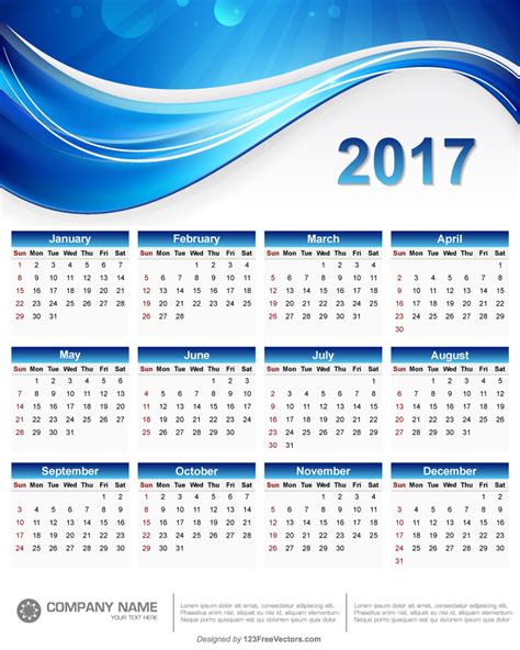 2017 Wall Calendar Printable By 123freevectors On Deviantart
