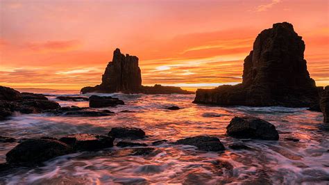 Kiama Nsw Australia Rocks Sunset Coast Sea Colors Sky Hd