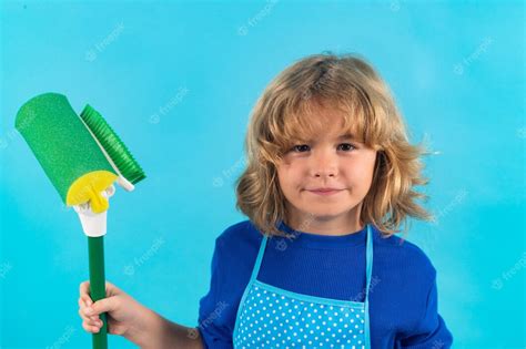Premium Photo Child Doing Housework Child Mopping House Cleaning Home