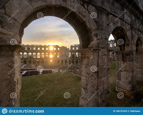 Sunset At The Pula Arena Stock Photo Image Of Architecture 186191022
