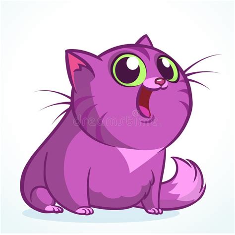 Vector Illustration Of A Cute Smiling Purple Fat Cat Fat Striped Cat
