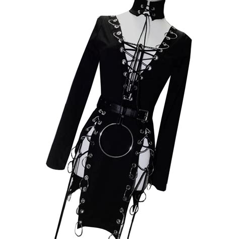 womens black punk choker gothic dresses clothing punk rock clothing harajuku dress women style