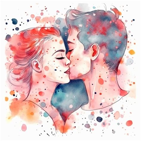 Premium Ai Image A Watercolor Painting Of A Couple Kissing