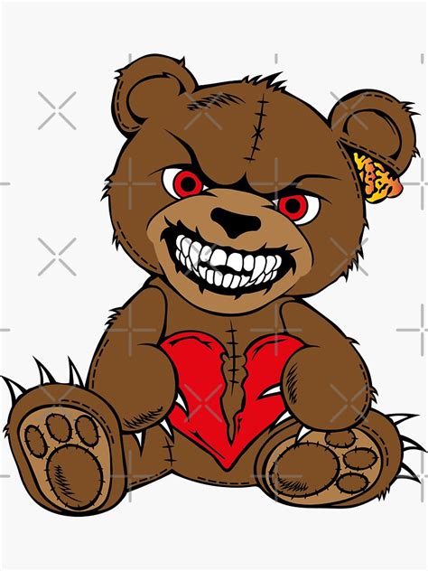 Brown Evil Teddy Bear With Red Eyes And Broken Heart Sticker By