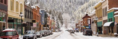 downtown park city utah in winter with snow