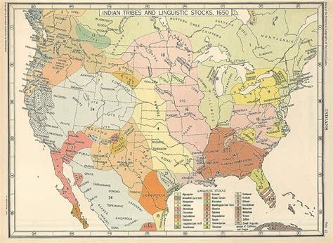 1650 Us Map Native American Indian Tribes Languages Historical Poster 23x31 7449940150544