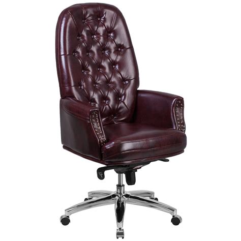 A Line Furniture Burgundy Leather Multifunctional Button Tufted Executive Swivel Office Chair