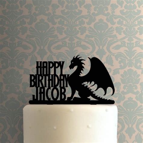 Custom Dragon Happy Birthday Name 225 A827 Cake Topper Etsy