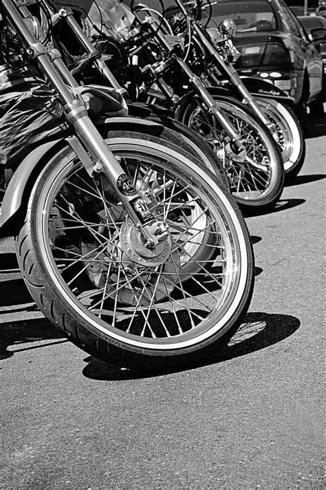 Grayscale Photo Of Parked Motorcycle Goldposter Free Stock Photos