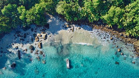 Ocean Aerial View Tropical Island Rocks Boat Nature Hd Wallpaper