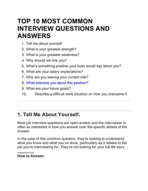 Solution Top 10 Most Common Interview Questions And Answers Studypool