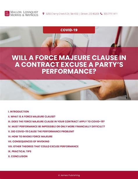 Force majeure is a common clause in contracts which essentially frees both parties from liability or obligation when an extraordinary event or circumstance beyond the control of the parties, such as a war, strike, riot, crime, epidemic, sudden legal changes, or an event described by the legal term act of. Will a Force Majeure Clause in a Contract Excuse Party's ...