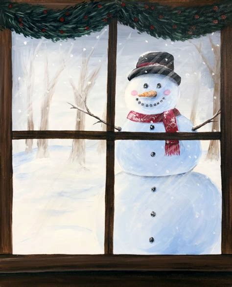 Window Side Snowman On 16x20 Canvas 30person Uncorked Creations