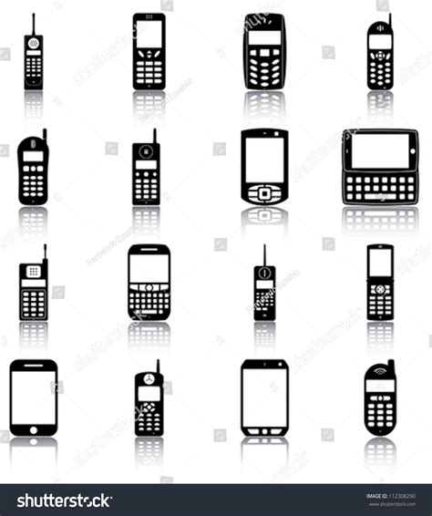 Mobile Phones 16 Icons Silhouettes Of Retro And Modern Mobile Phones
