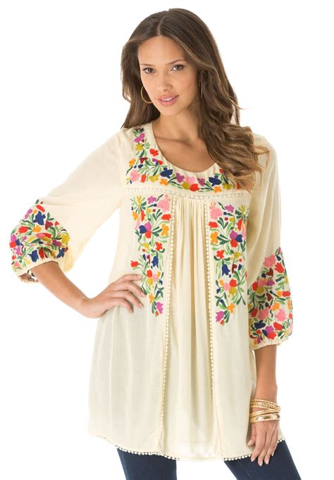 Be Beautifully Bohemian In Our Floral Embroidered Plus Size Tunic