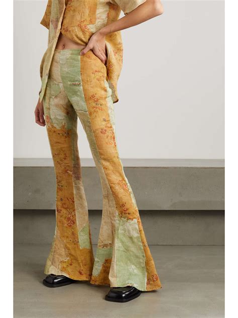 Acne Studios Printed Linen Flared Pants Net A Porter