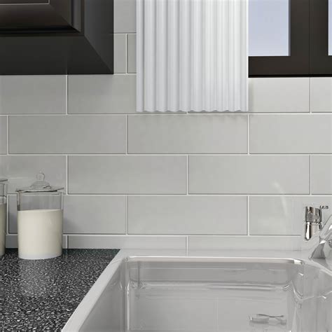 Somertile 4x12 Inch Reflections Grand Subway Ice White Glass Wall Tile
