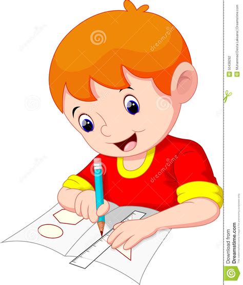 Aquí hay una explicación dibujo de un niño haciendo la tarea podemos compartir. Little Boy Drawing On A Piece Of Paper Stock Illustration ...