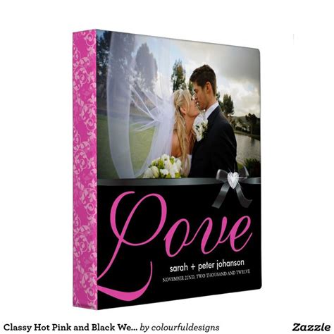 Classy Hot Pink And Black Wedding Photo Album 3 Ring Binder Zazzle Black Wedding Photos