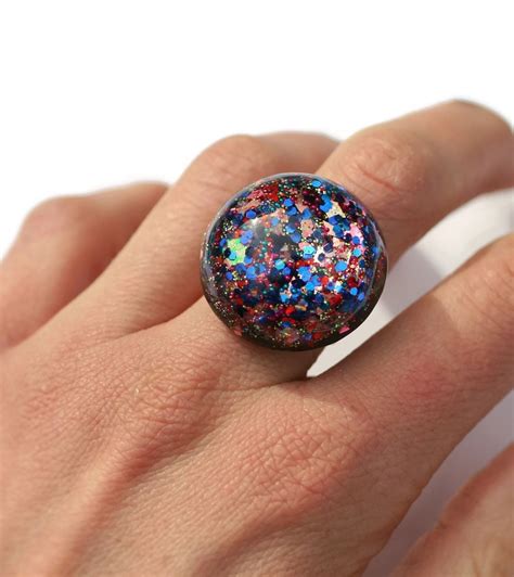 Holographic Ring Bold Colorful Space Galaxy Glitter Ring