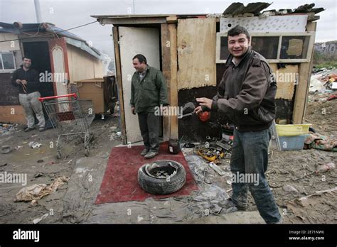 romanian gypsy roms families live in new shanty towns in the northern suburb of paris france