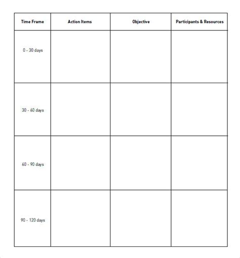 Printable Free 30 60 90 Day Plan Template Excel
