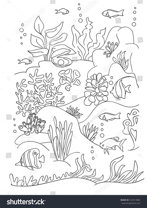 Feel free to explore, study and enjoy paintings with paintingvalley.com. Coloring book page, black and wight. Ocean bottom with sea ...