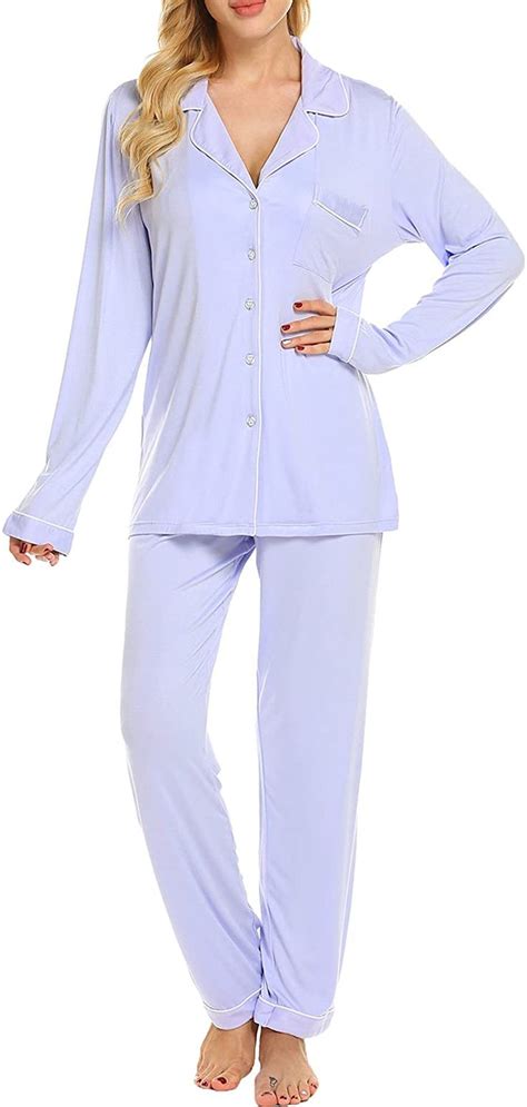 Ekouaer Pajamas Set Long Sleeve Sleepwear Womens Button Down Nightwear