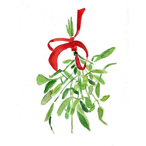 Mistletoe Christmas Bouquet With Red Ribbon Art Print Of Original