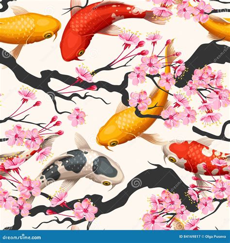Koi Fish And Sakura Seamless Stock Vector Illustration Of Cherry