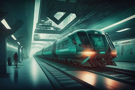 Futuristic Subway System With Sleek And Modern Trains And Futuristic