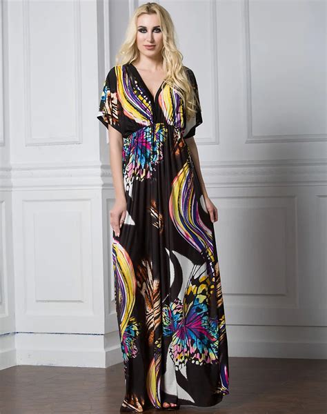 Summer Floral Dress Printed Floor Length Long Dress Plus Size Xl Beach