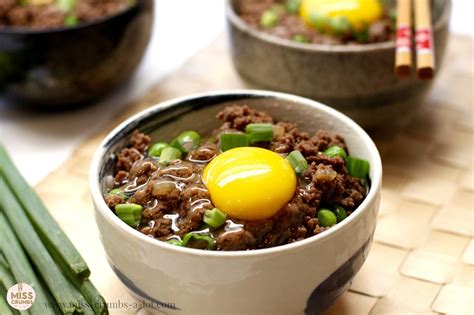Nutrients found in eggs include vitamin a, riboflavin, folate, vitamin b12, iron, selenium, fatty acids, and complete amino acids. Cantonese Minced Beef with Egg over Rice - Miss Crumbs-A-Lot