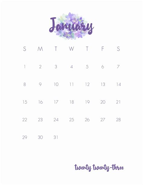 Simply Love Printables January 2023 Calendar Purple Floral In 2023