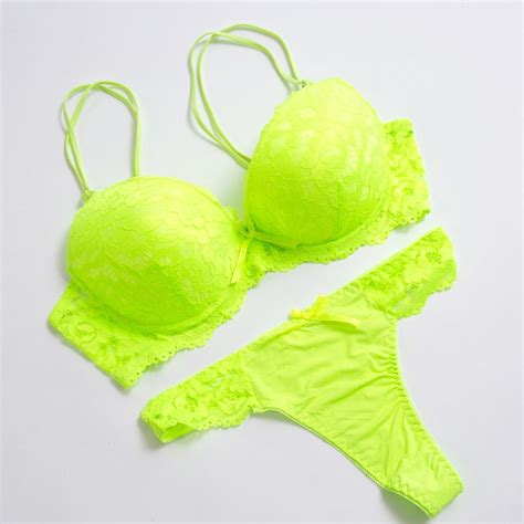 neon green top sexy underwear set hot bras cotton brassiere women lingerie thong set lace plus